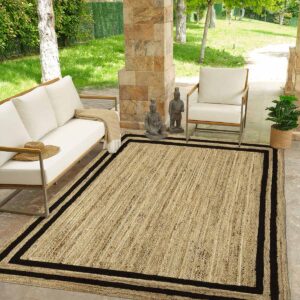 Hand Braided Solid Black Border Jute Rug