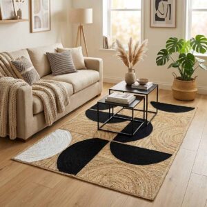 Hand Braided Designer Black Jute Rug