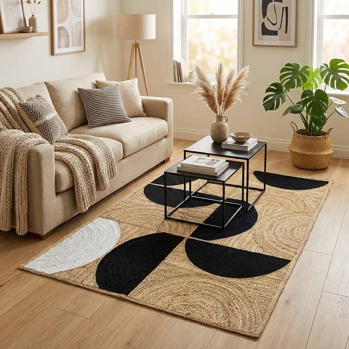 Hand Braided Designer Black Jute Rug