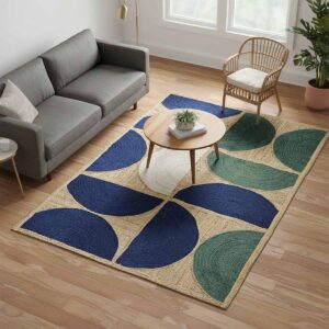 Designer Hand Braided Blue Jute Rug