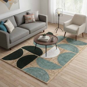 Hand Braided Green Designer Jute Rug