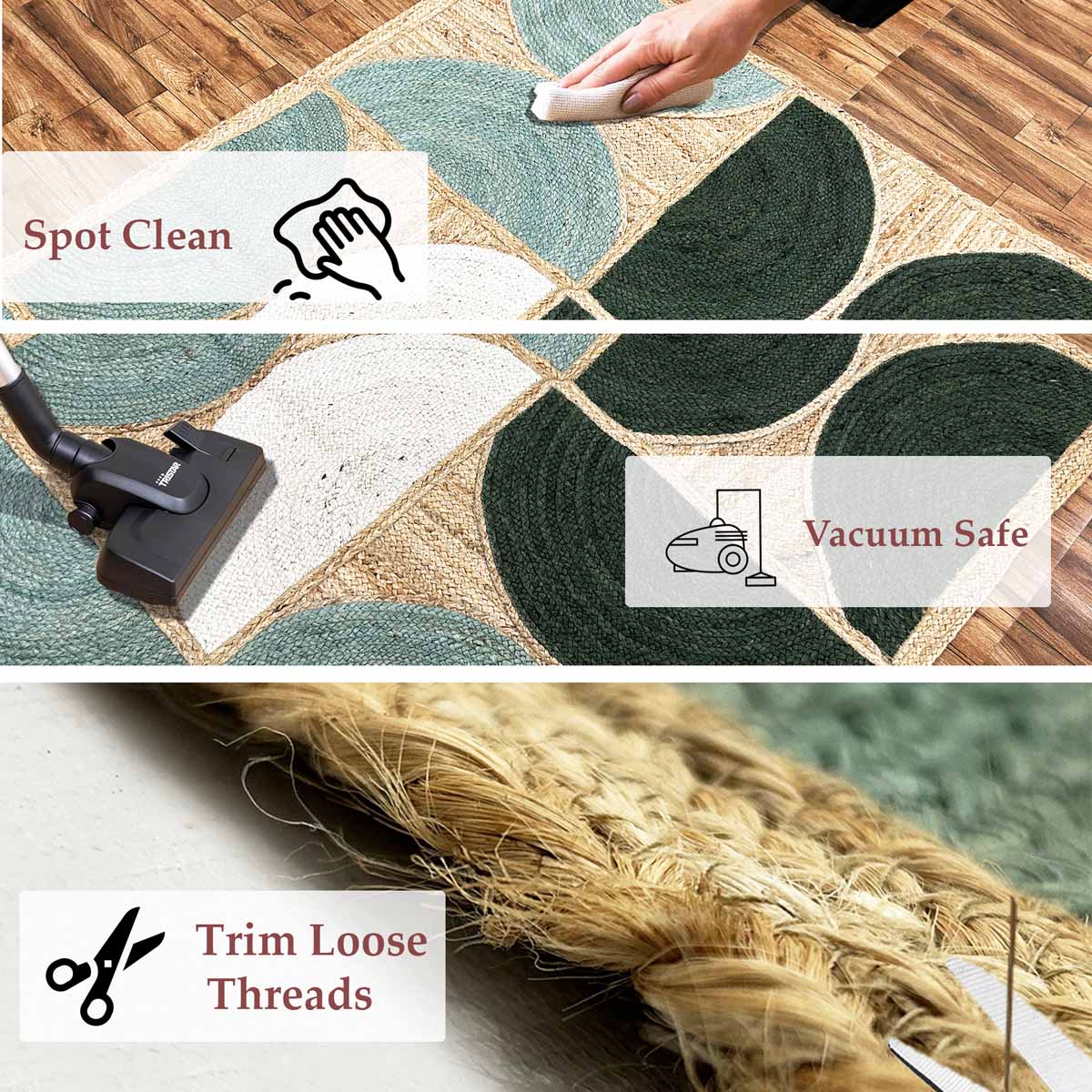 Hand Braided Green Designer Jute Rug - Image 6