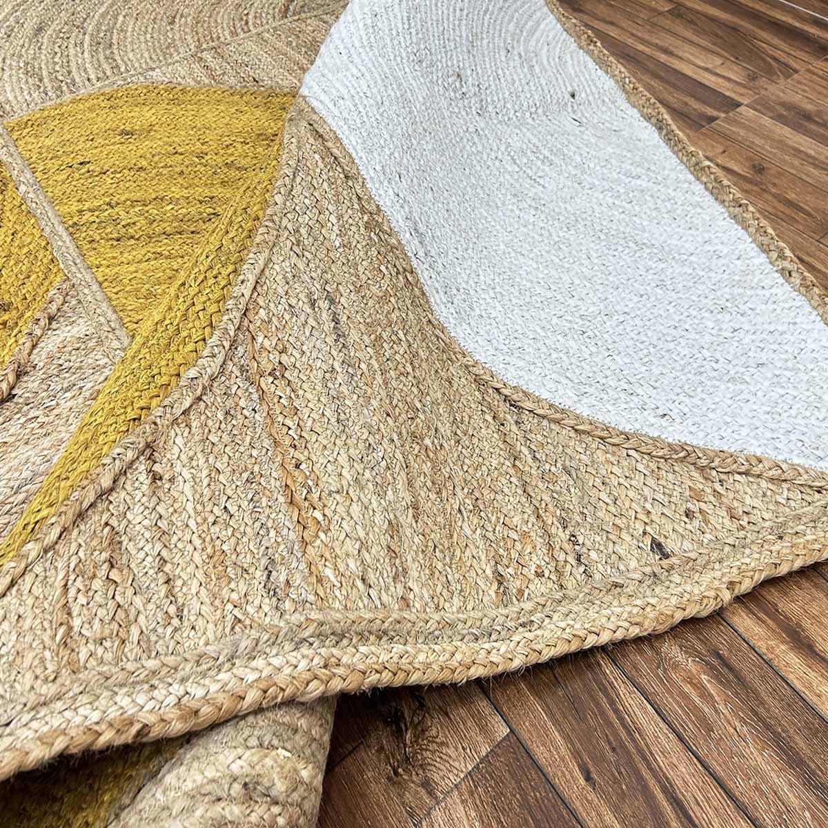 Yellow Hand Braided Designer Jute Rug - Image 4