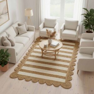 Hand Braided Scalloped Jute Area Rugs