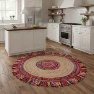 Hand Braided Multicolor Round Jute Rug