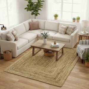 Hand Braided Beige Solid Jute Rug