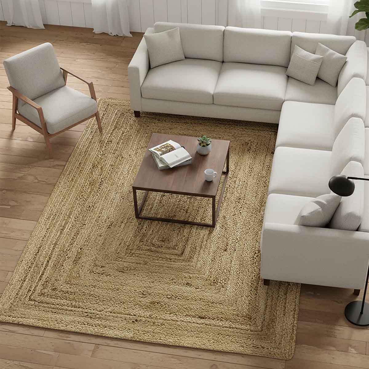 Hand Braided Beige Solid Jute Rug - Image 6