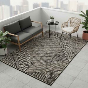 Hand Braided Geometric Black Jute Rug
