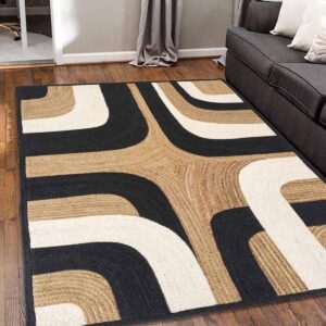 Black Hand Braided Designer Jute Area Rug