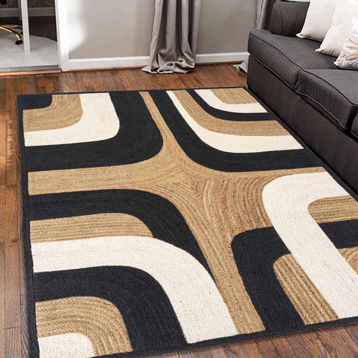 Black Hand Braided Designer Jute Area Rug