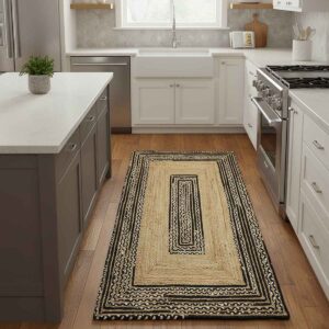 Hand Braided Designer Black Jute Area Rug
