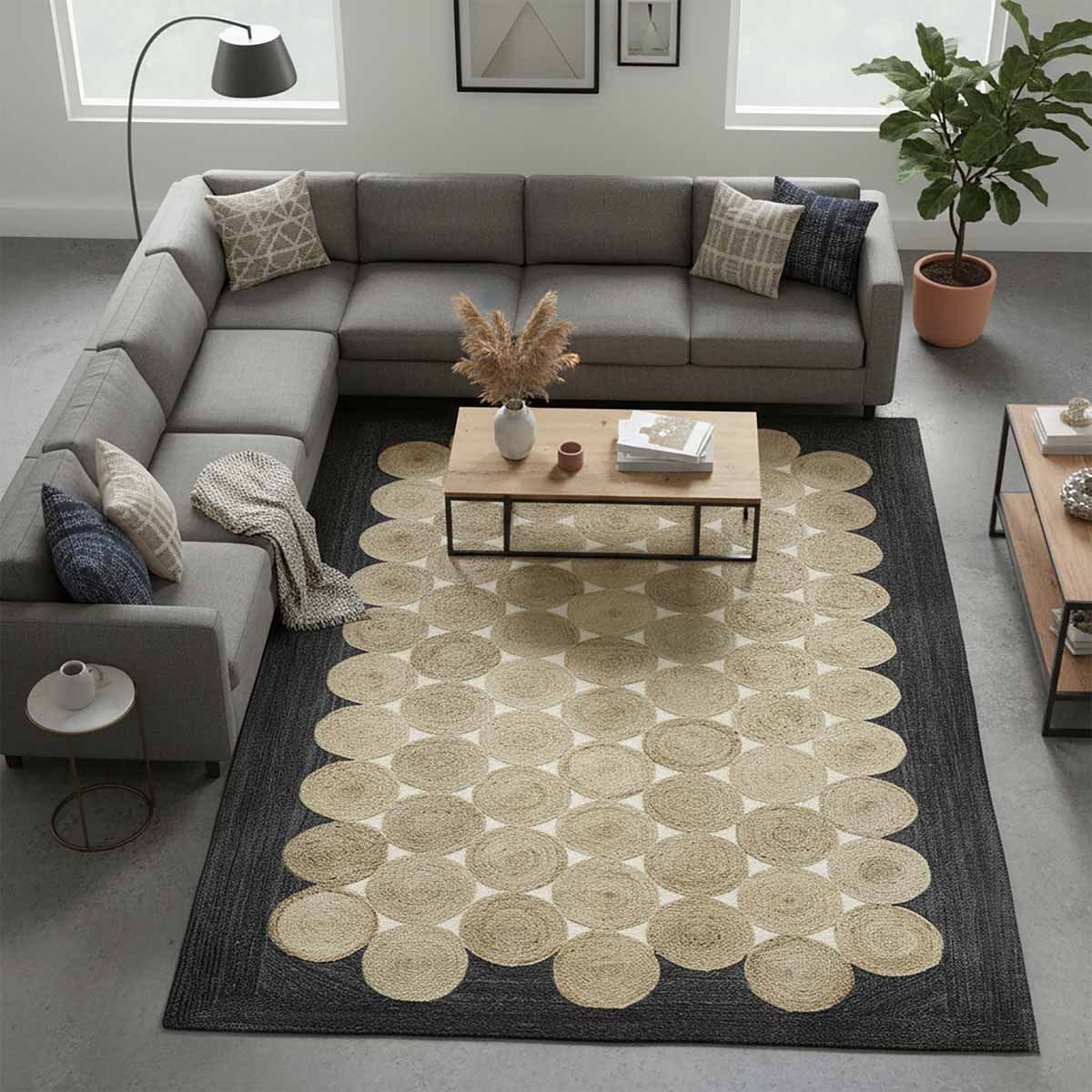 Designer Black Hand Braided Jute Area Rug