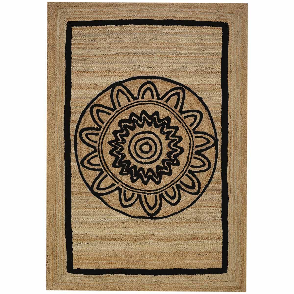 Designer Floral Black Hand Braided Jute Area Rug - Image 2