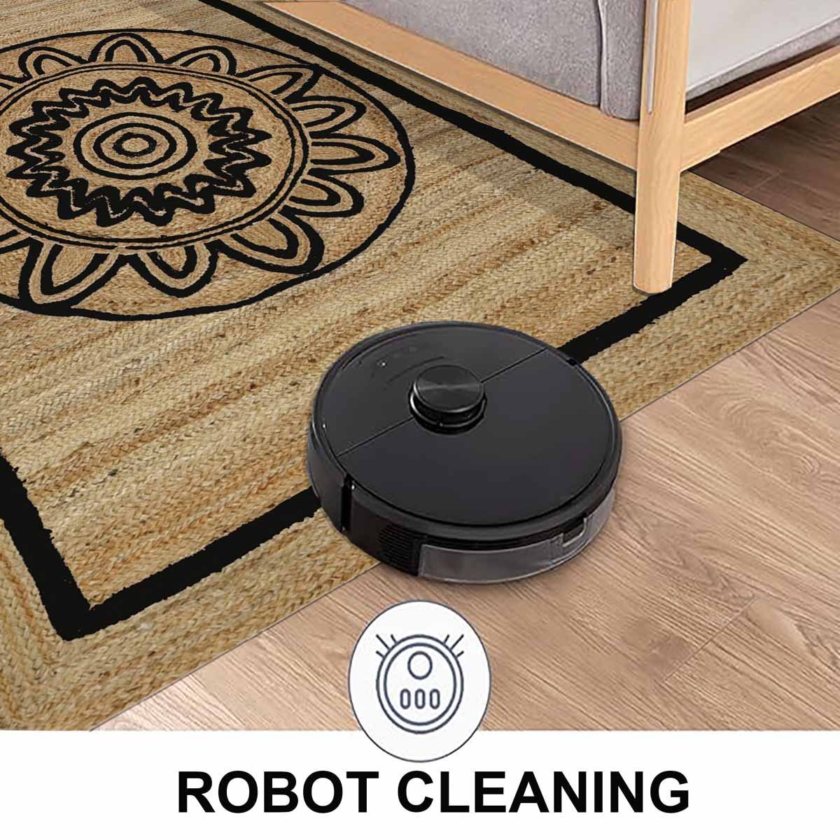 Designer Floral Black Hand Braided Jute Area Rug - Image 5