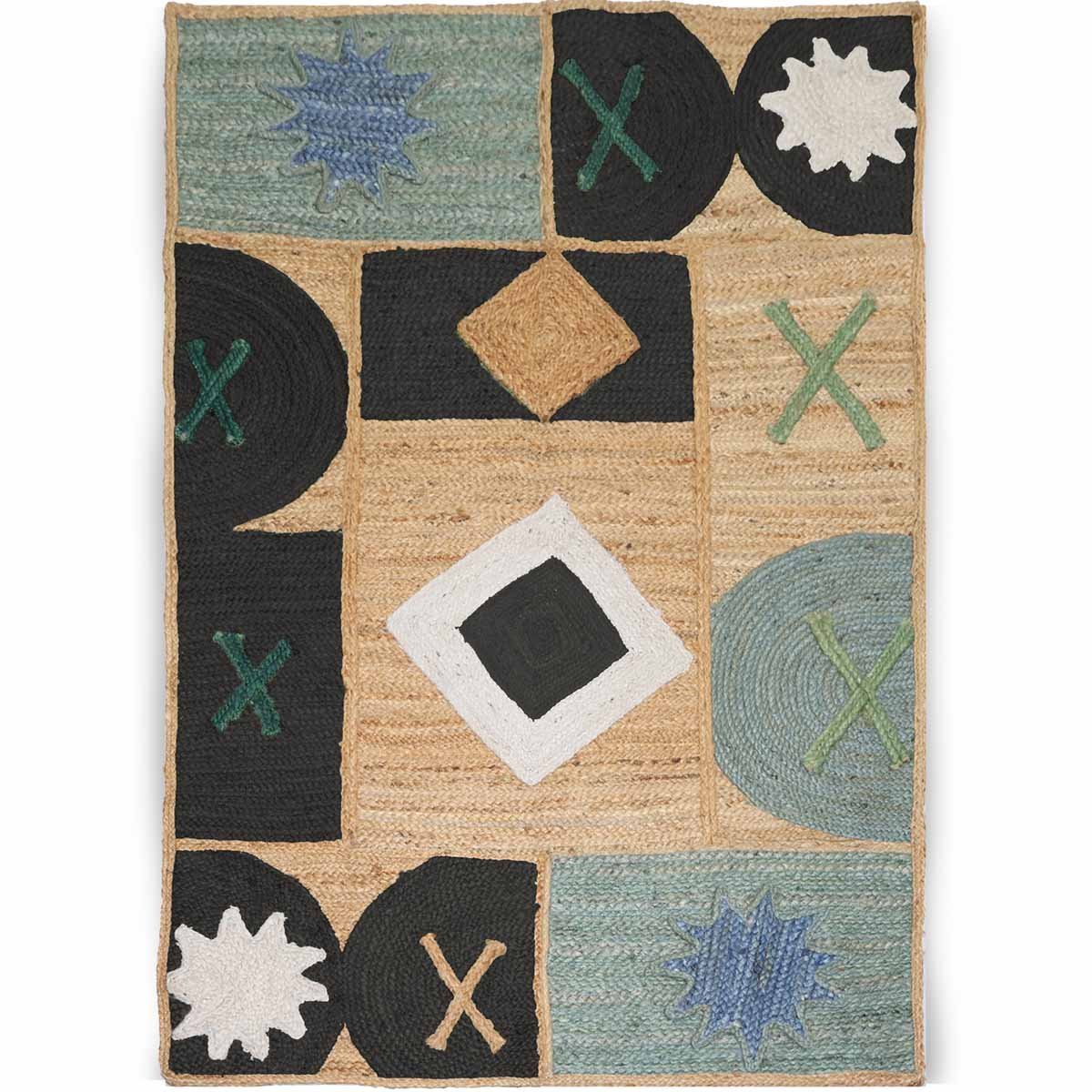 Designer Black Geometric Hand Braided Jute Area Rug - Image 2