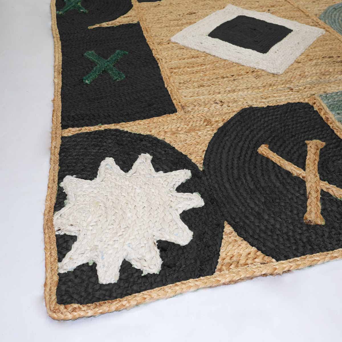 Designer Black Geometric Hand Braided Jute Area Rug - Image 3
