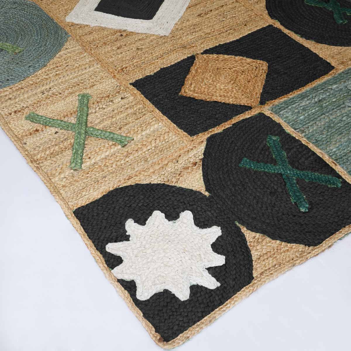 Designer Black Geometric Hand Braided Jute Area Rug - Image 5