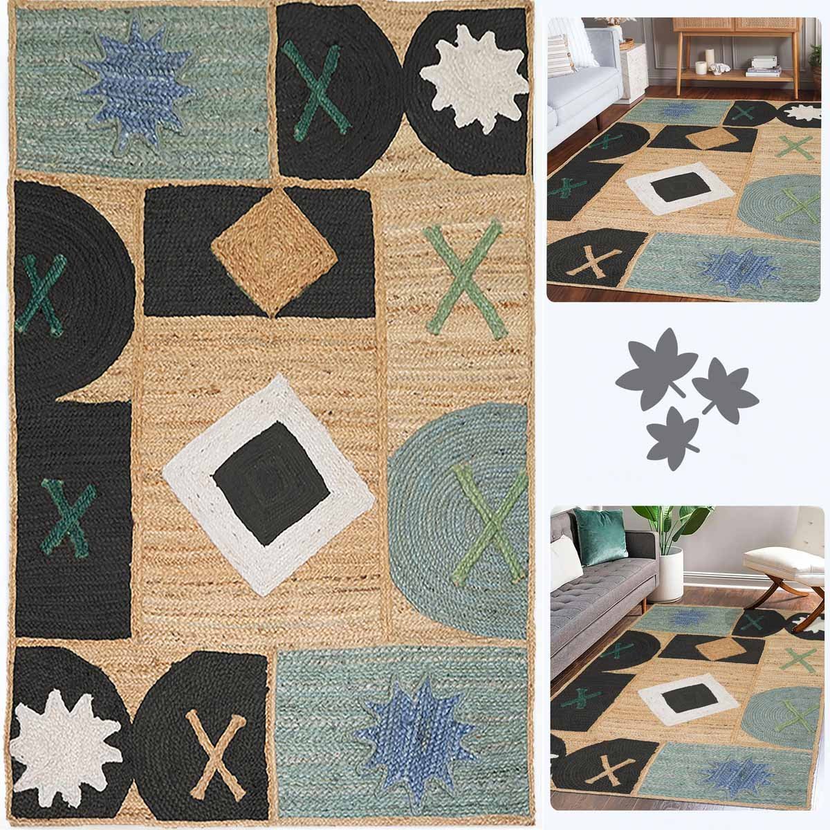 Designer Black Geometric Hand Braided Jute Area Rug - Image 6