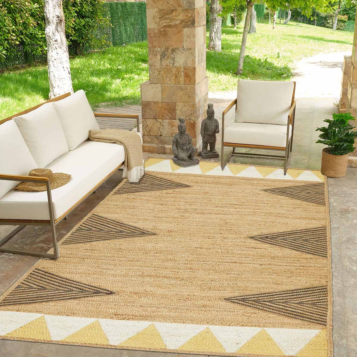 Designer Hand Braided Yellow Jute Area Rug - Image 3