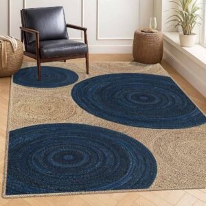 Blue Designer Hand Braided Jute Area Rug