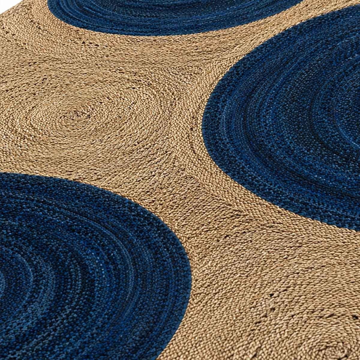 Blue Designer Hand Braided Jute Area Rug - Image 3