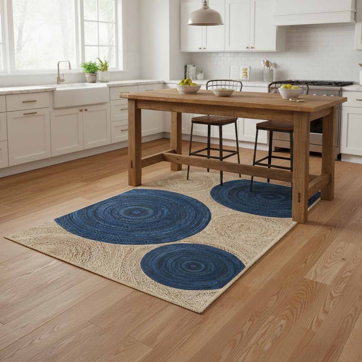 Blue Designer Hand Braided Jute Area Rug - Image 5