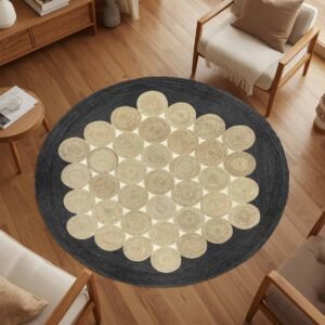 Black Scalloped Hand Braided Jute Round Rug