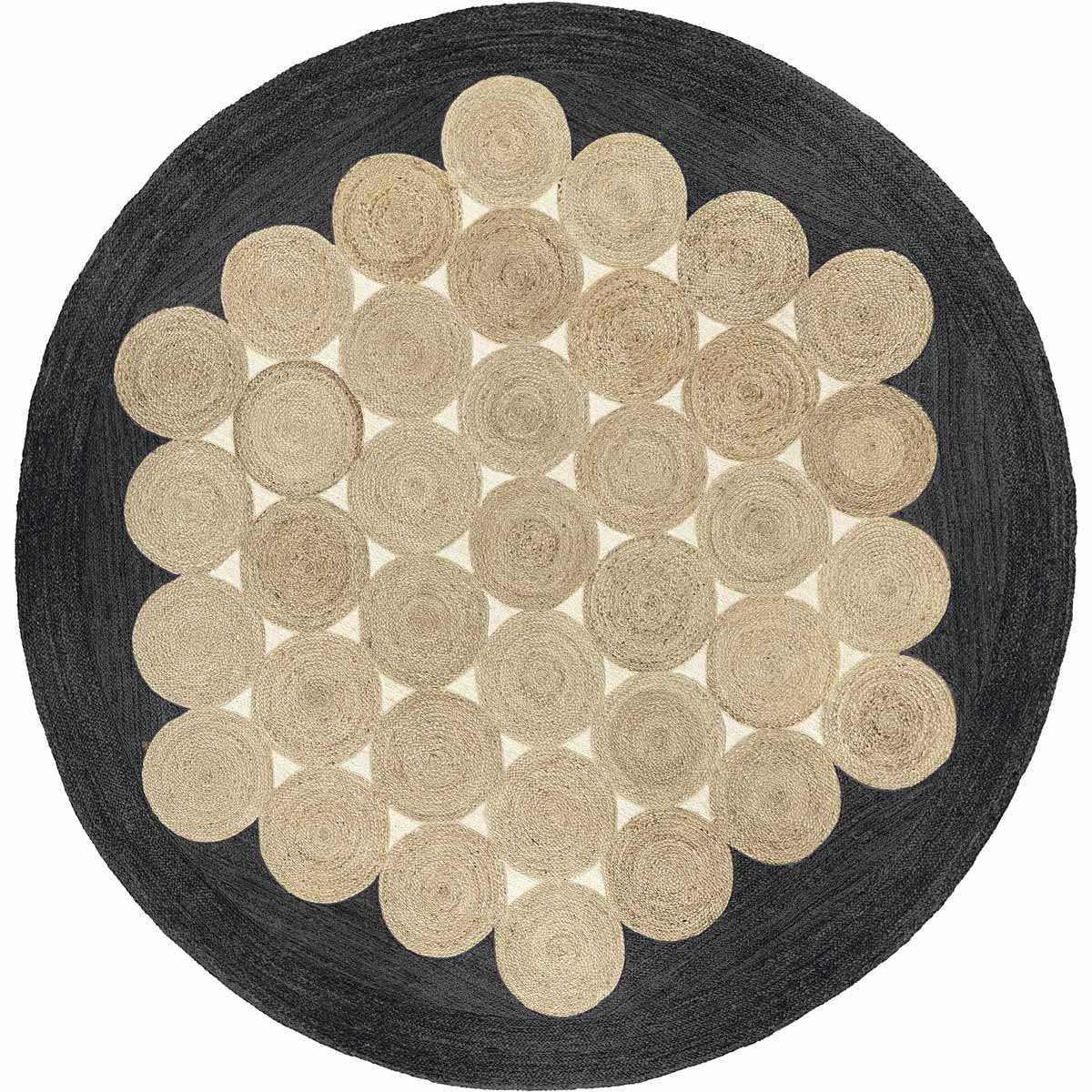 Black Scalloped Hand Braided Jute Round Rug - Image 2