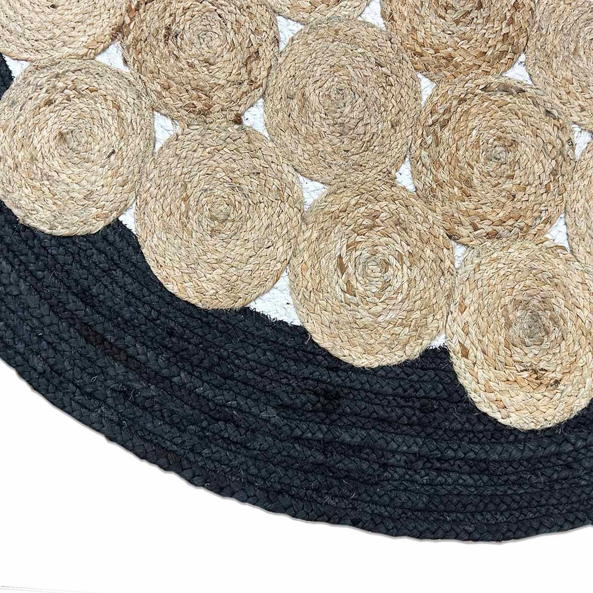 Black Scalloped Hand Braided Jute Round Rug - Image 3