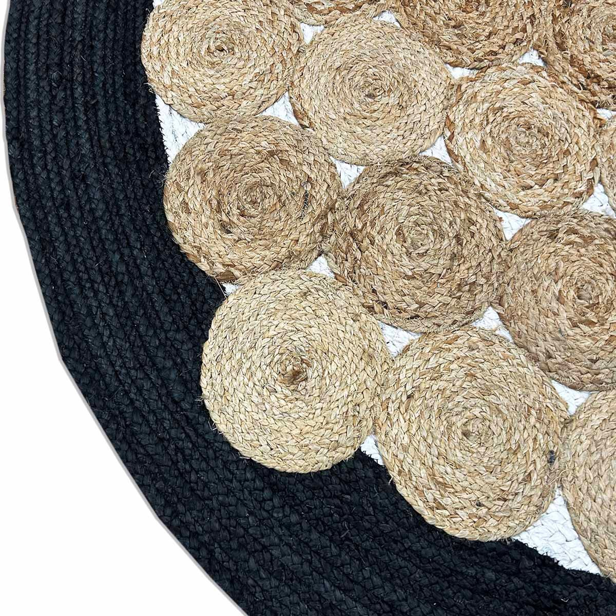 Black Scalloped Hand Braided Jute Round Rug - Image 4