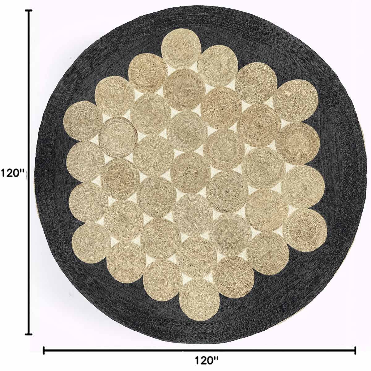 Black Scalloped Hand Braided Jute Round Rug - Image 5