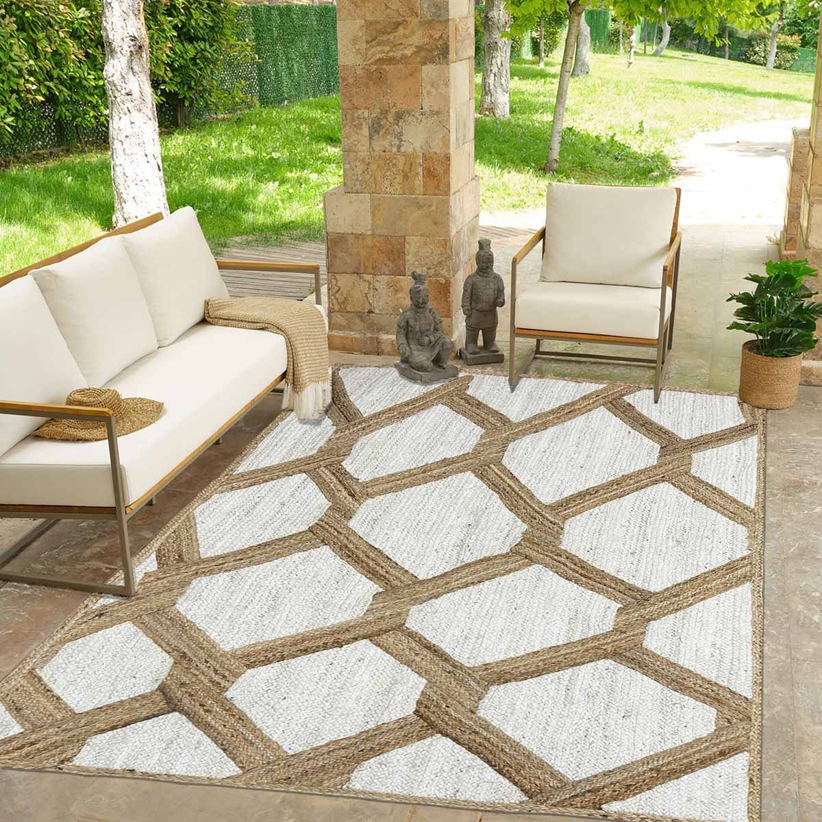 White Designer Hand Braided Jute Area Rug - 6x9 Rug