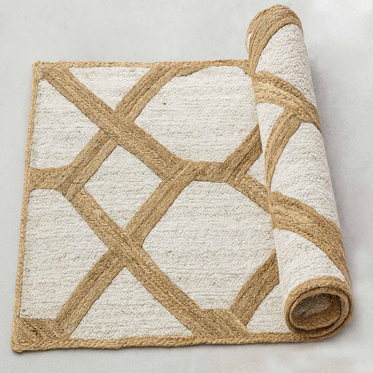 White Designer Hand Braided Jute Area Rug - 6x9 Rug - Image 3