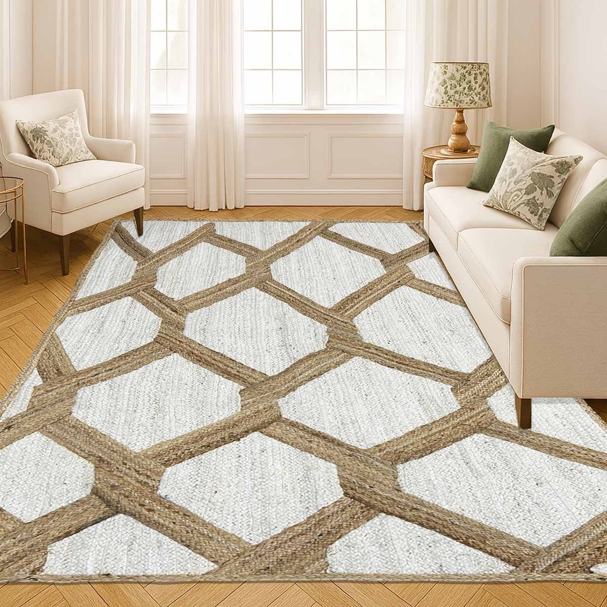 White Designer Hand Braided Jute Area Rug - 6x9 Rug - Image 6