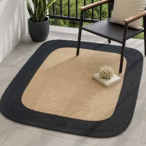 Black Border Hand Braided Jute Carpet - 5x5 Rug