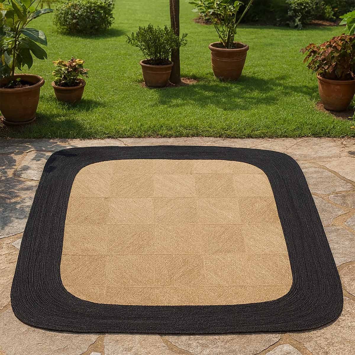 Black Border Hand Braided Jute Carpet - 5x5 Rug - Image 3
