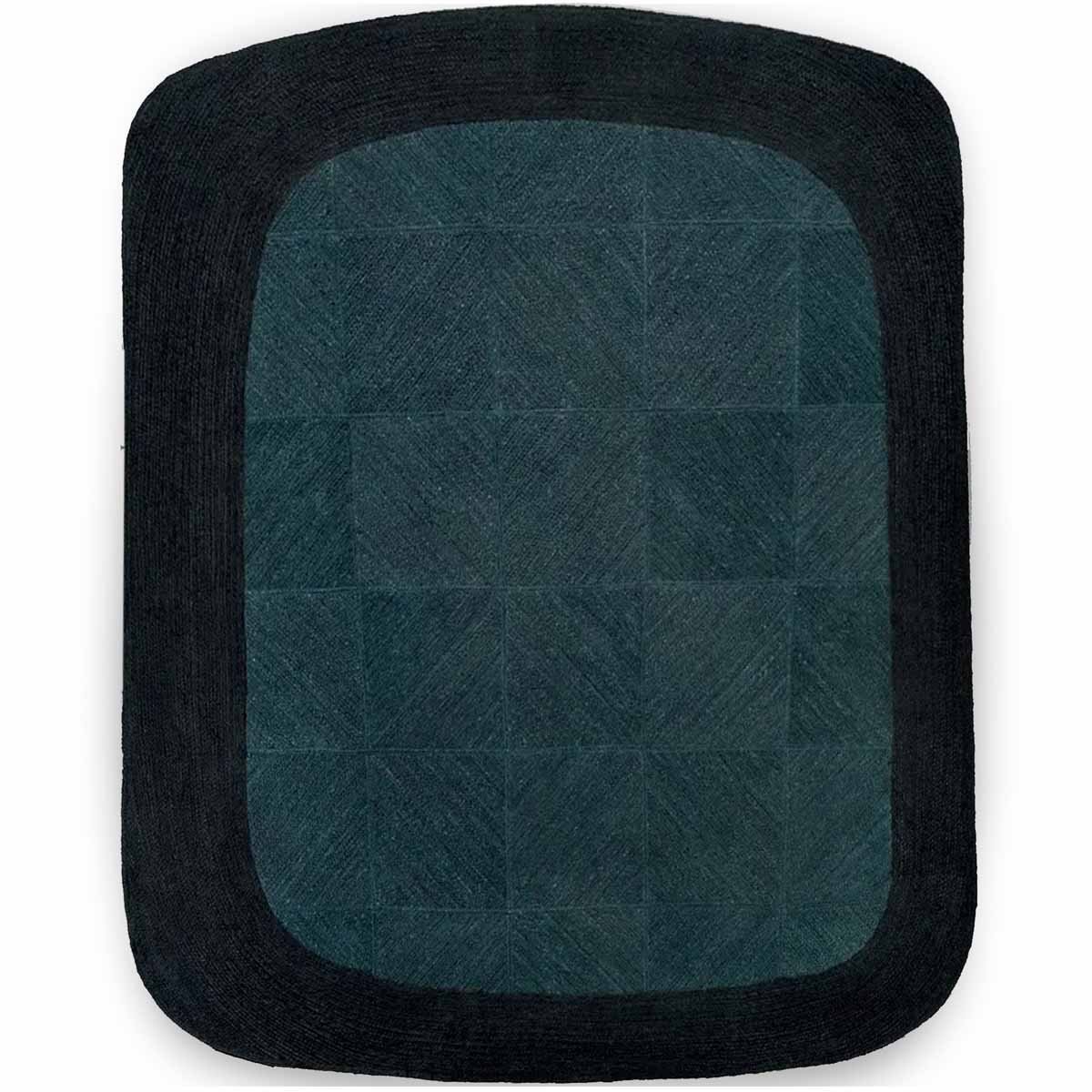 Black Border Hand Braided Blue Jute Rug - 4x4 Rug - Image 2