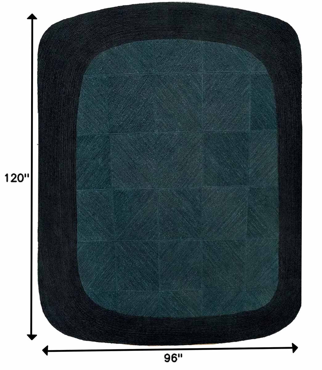Black Border Hand Braided Blue Jute Rug - 4x4 Rug - Image 3