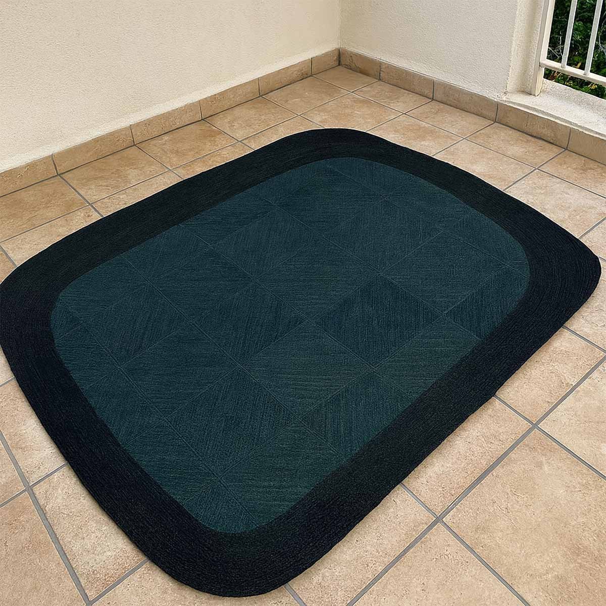 Black Border Hand Braided Blue Jute Rug - 4x4 Rug - Image 6