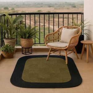 Green Hand Braided Bordered Jute Rug - 5x5 Rug