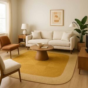 Yellow Hand Braided Bordered Jute Rug - 6x9 Rug