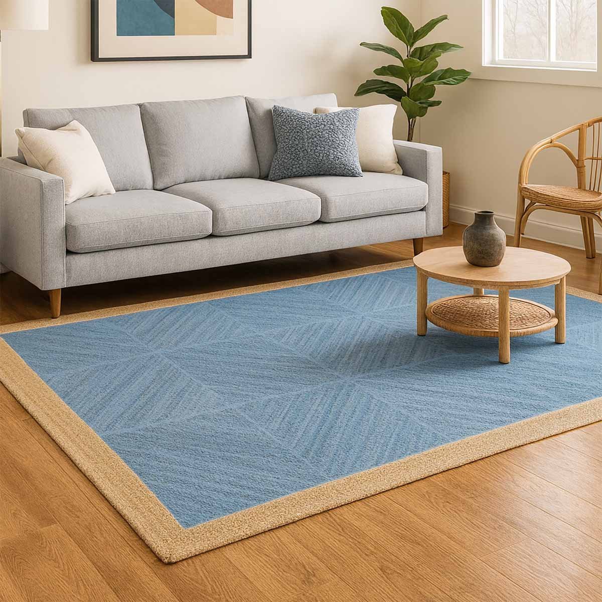 Blue Geometric Hand Braided Jute Area Rug