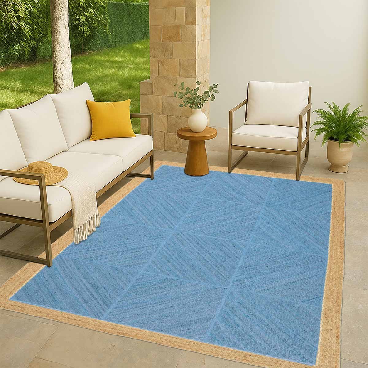 Blue Geometric Hand Braided Jute Area Rug - Image 5