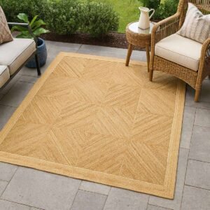 Natural Geometric Hand Braided Jute Area Rug