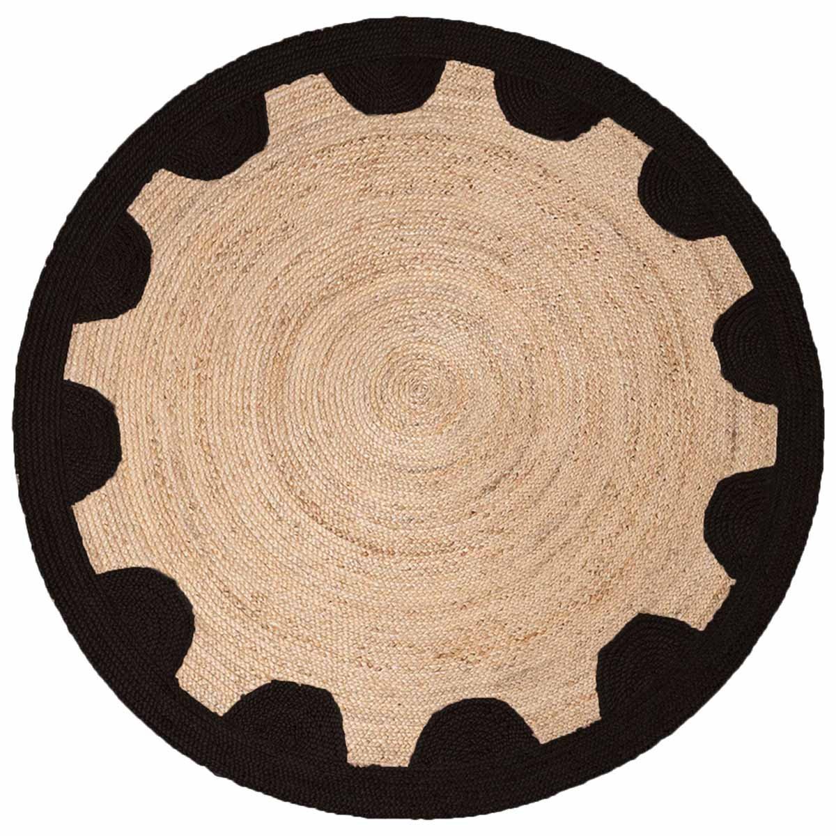 Black Designer Geometric Hand Braided Round Jute Rug - Image 2