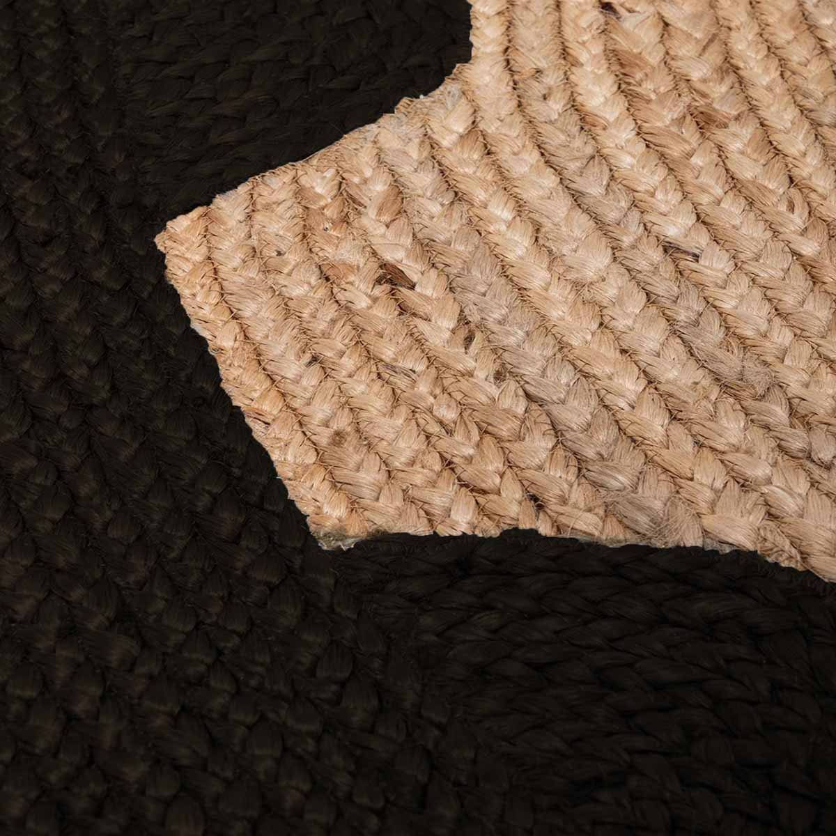 Black Designer Geometric Hand Braided Round Jute Rug - Image 4