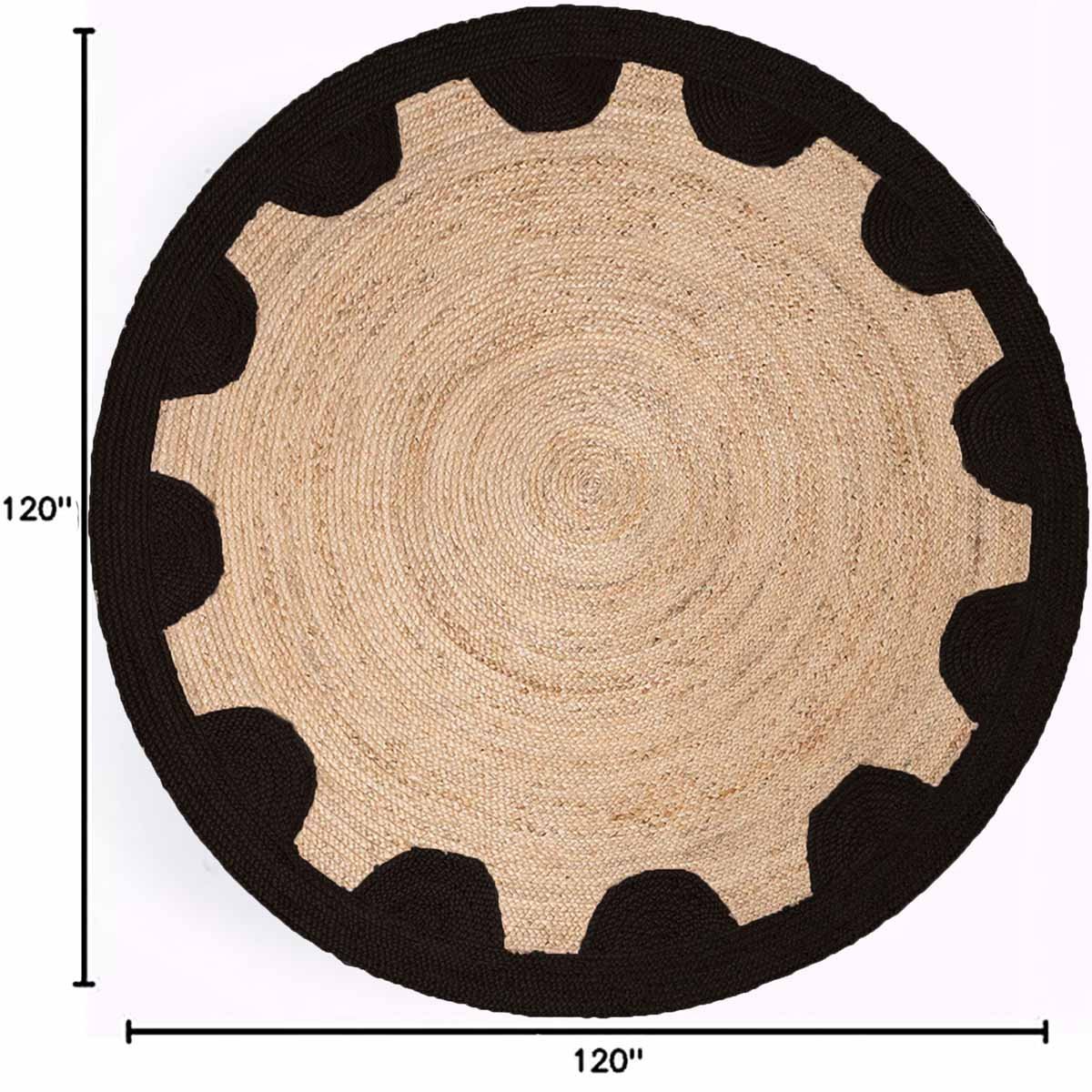 Black Designer Geometric Hand Braided Round Jute Rug - Image 5