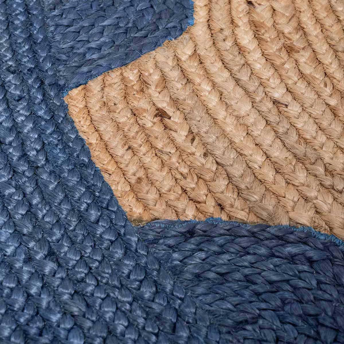 Blue Designer Geometric Hand Braided Round Jute Rug - Image 4