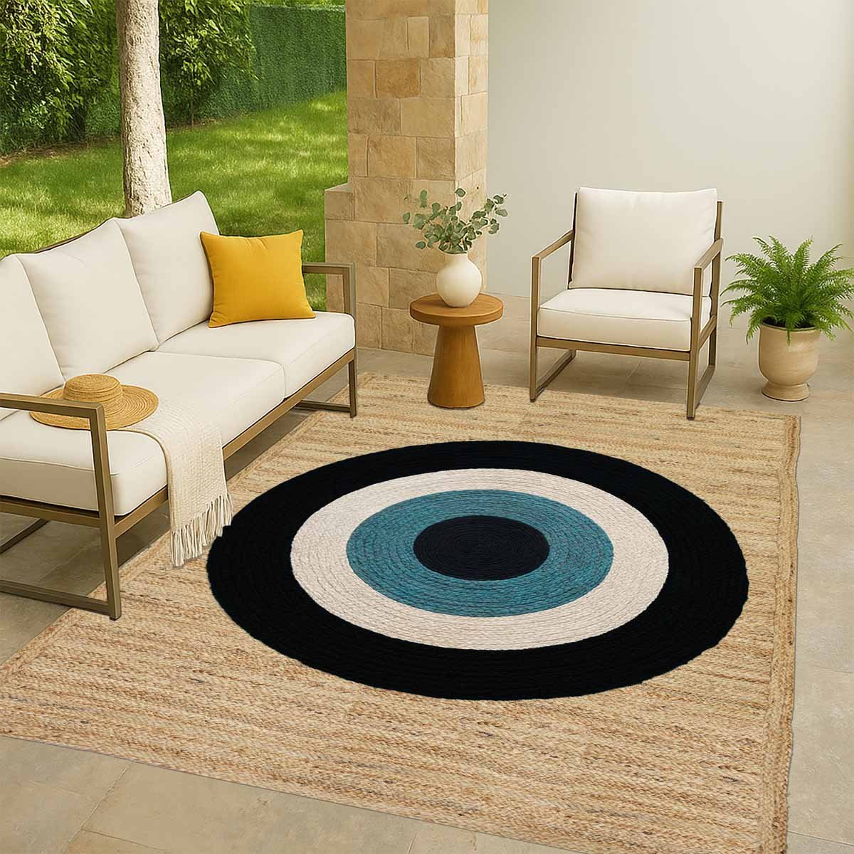 Black Circle Designer Hand Braided Jute Carpet - 5x7 - Image 3