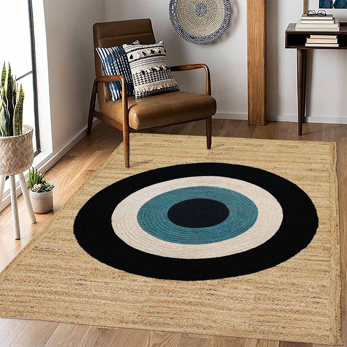 Black Circle Designer Hand Braided Jute Carpet - 5x7 - Image 5